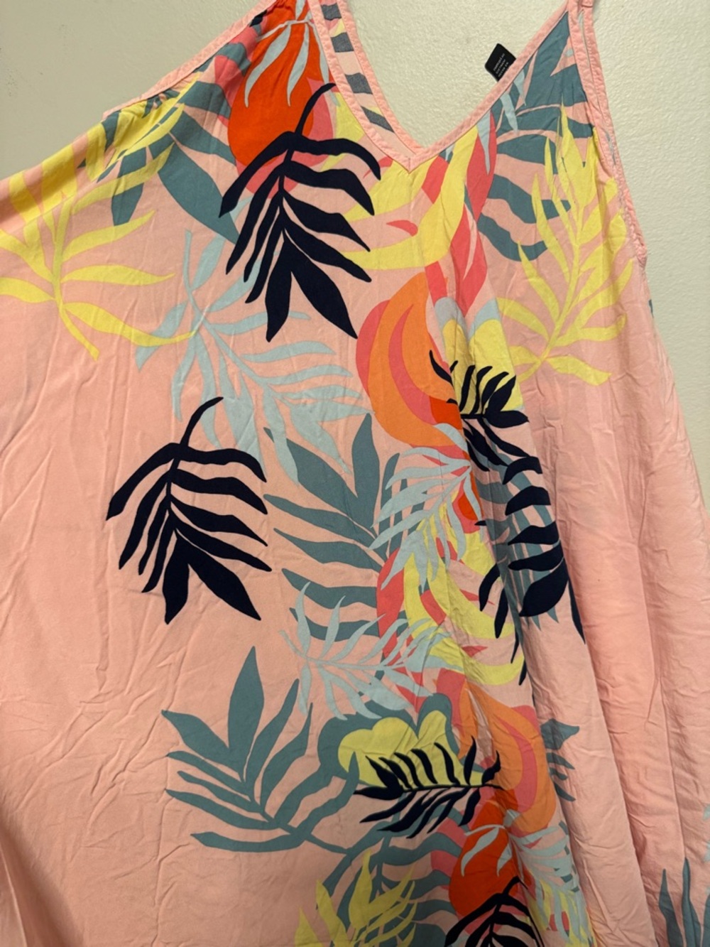 Pink Tropical Print Spaghetti Strap Swim Cover Dress - Picture 6 of 7